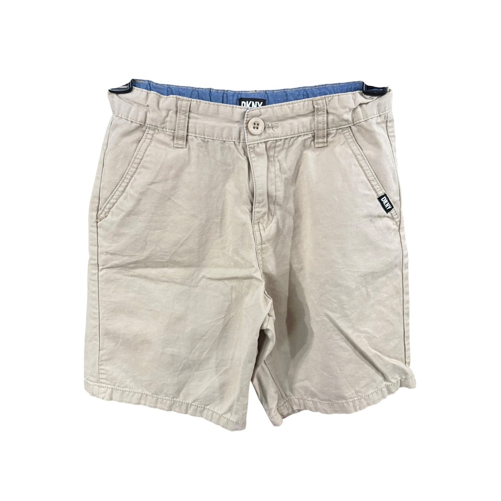 DKNY Boys Khaki Chino Shorts Tan Beige Size 12 Elastic Waist Casual Dressy